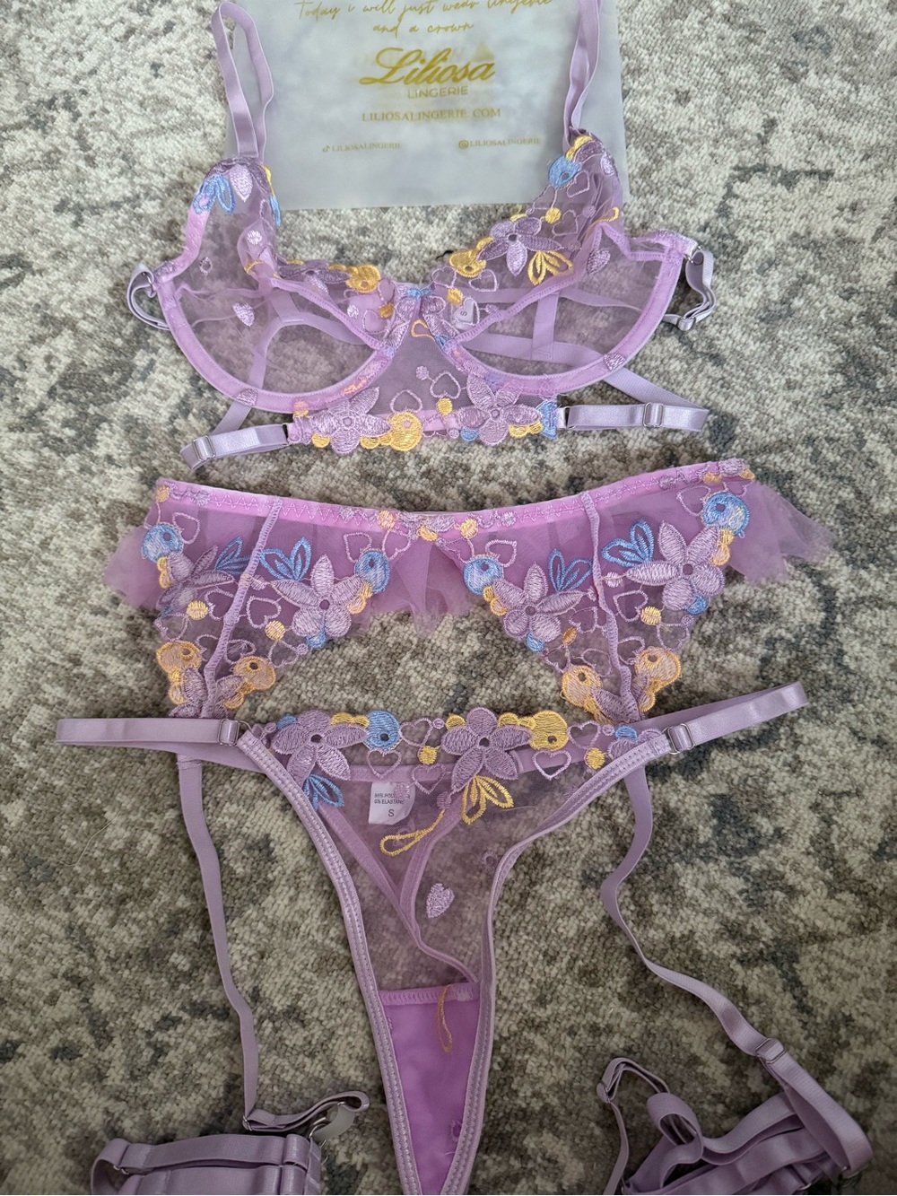 Liliosa Lavender Embroidered Lace Lingerie Set